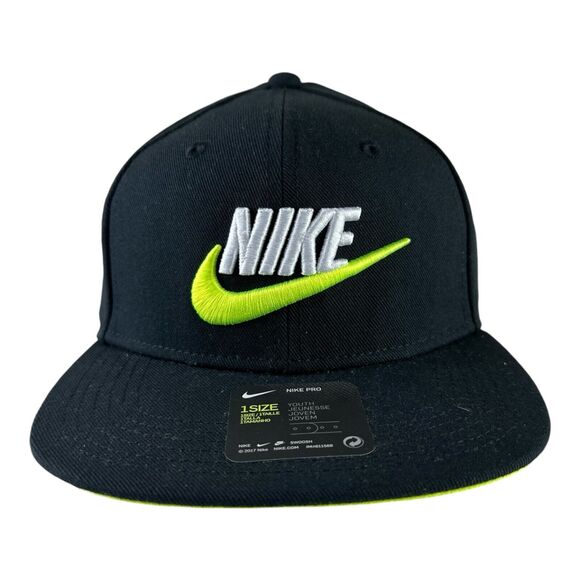Nike Pro Cap Hat Youth Unisex Adjustable SnapBack Black Spell Out Swoosh NWT - Picture 2 of 8